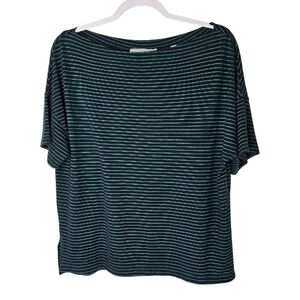 Vince Striped Boatneck Short Sleeve Top Navy Green Size S